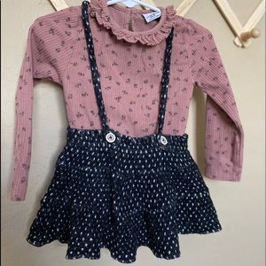 Zara baby two piece skirt dress jumper overall 12-18 mo pink rose toddler girl